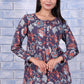 W for Woman Blue Floral Printed Thread Embroidered Rayon Flax Tops