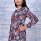 W for Woman Blue Floral Printed Thread Embroidered Rayon Flax Tops