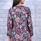 W for Woman Blue Floral Printed Thread Embroidered Rayon Flax Tops