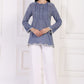 W for Woman Blue Solid Embroidered Flared Cotton Top