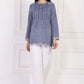W for Woman Blue Solid Embroidered Flared Cotton Top