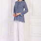 W for Woman Blue Solid Embroidered Flared Cotton Top