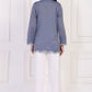 W for Woman Blue Solid Embroidered Flared Cotton Top