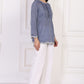 W for Woman Blue Solid Embroidered Flared Cotton Top