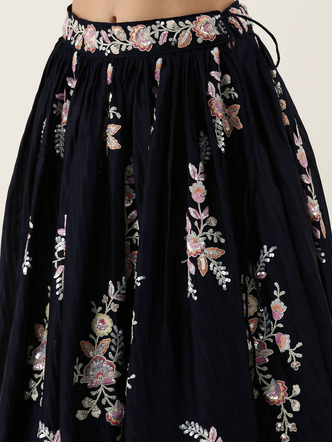 House of Panchhi Navy Blue Pure Georgette Thread & Sequinse Work Lehenga & Blouse, Dupatta | Swadesiicart
