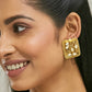 Nuyug 22K Gold-Plated Kundan & Filigree Concept Rectangular Leafy Studs | Swadesiicart