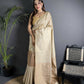 Joban Fashion Off White Banarasi Soft Lichi Silk Checks & Woven Saree | Swadesiicart