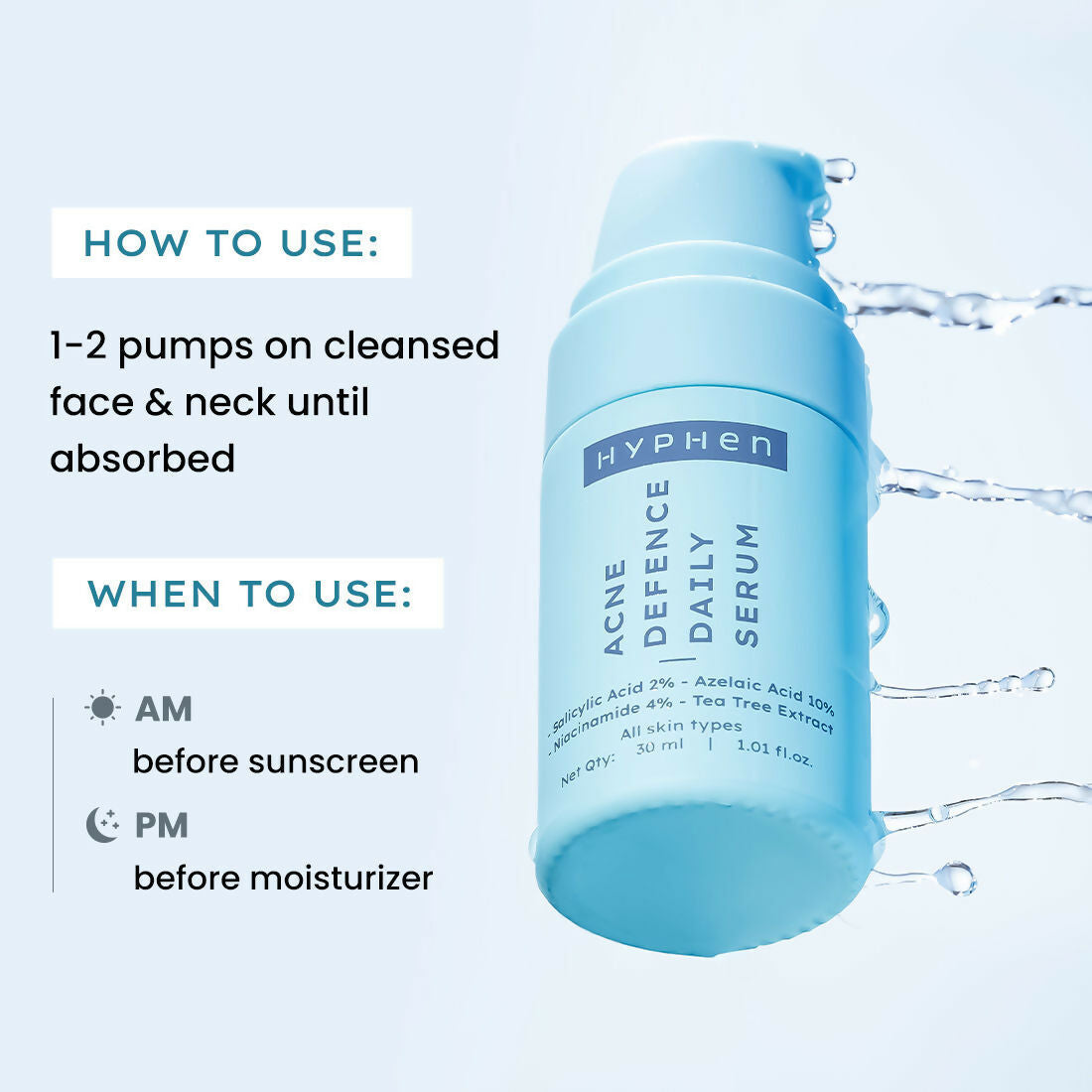 Hyphen By Kriti Sanon Acne Defence Daily Serum With 2% Salicylic Acid For Active Acne & Breakouts | Swadesiicart