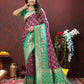 Lorenvalley Fashion Wine & Green Patola Silk Woven Design Meenakari Weaving Saree - Swadesiicart