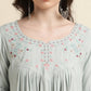 Light Blue Poly Cotton Yoke Embroidered A-line Top - Tarini - Swadesiicart