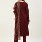 FIORRA Women's Maroon Poly Crepe Straight Kurta Pant With Dupatta - Swadesiicart