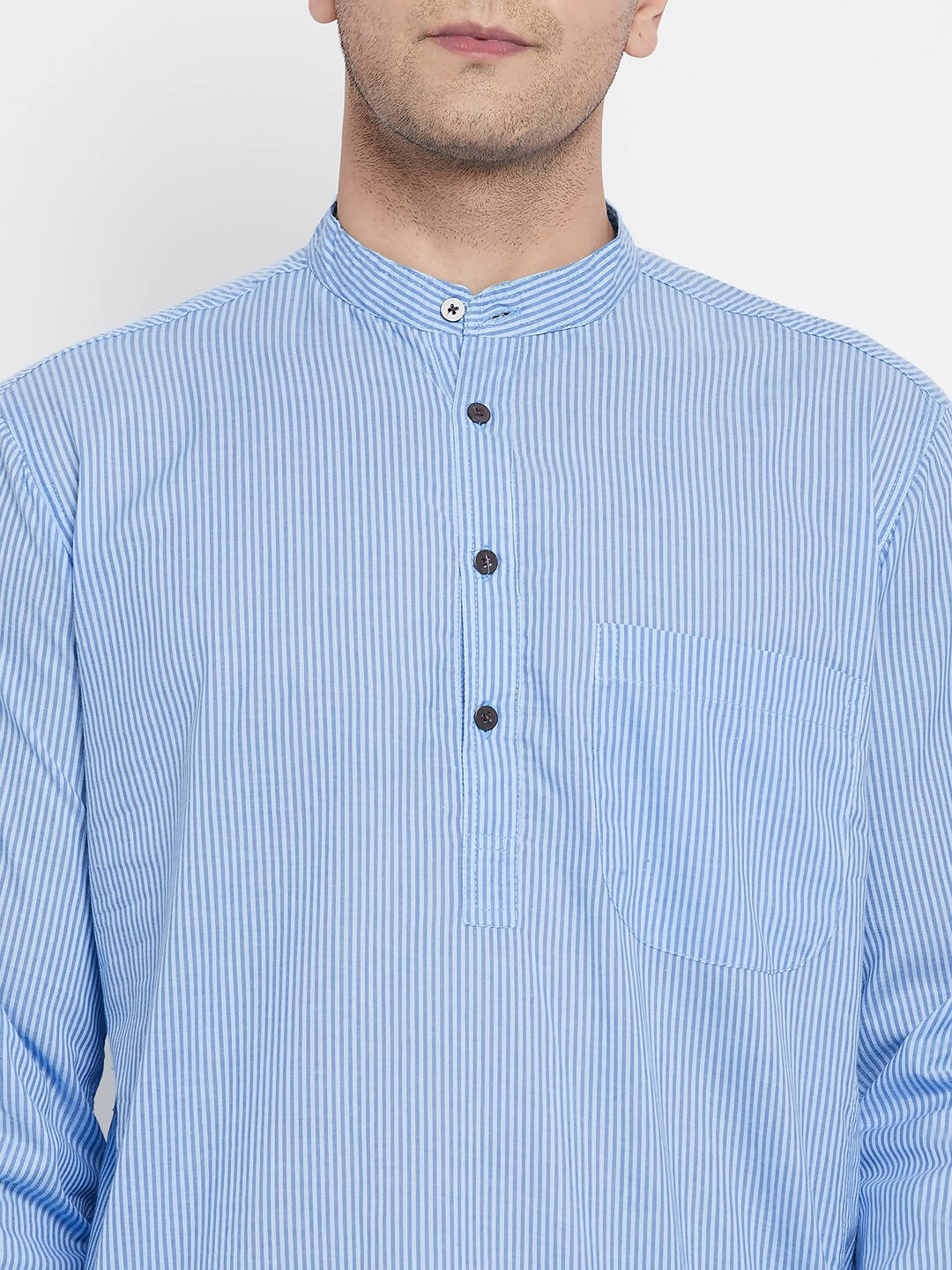 Even Apparels Blue Pure Cotton Men's Kurta With Band Collar | Swadesiicart