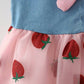 Bold N Elegant Cap Sleeve Denim Embroidered Midi Party Dress Frock with Hat Dress - Strawberry Pink