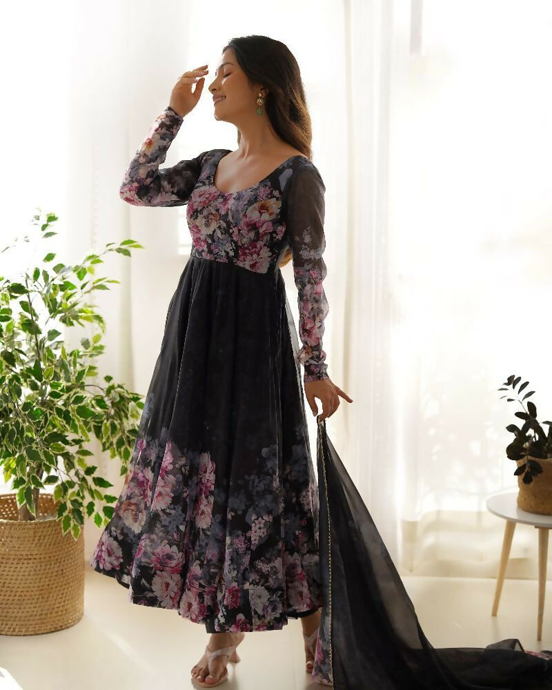 Joban Fashion Black Kurta Set Organza Sequin Embroidery Work - Swadesiicart