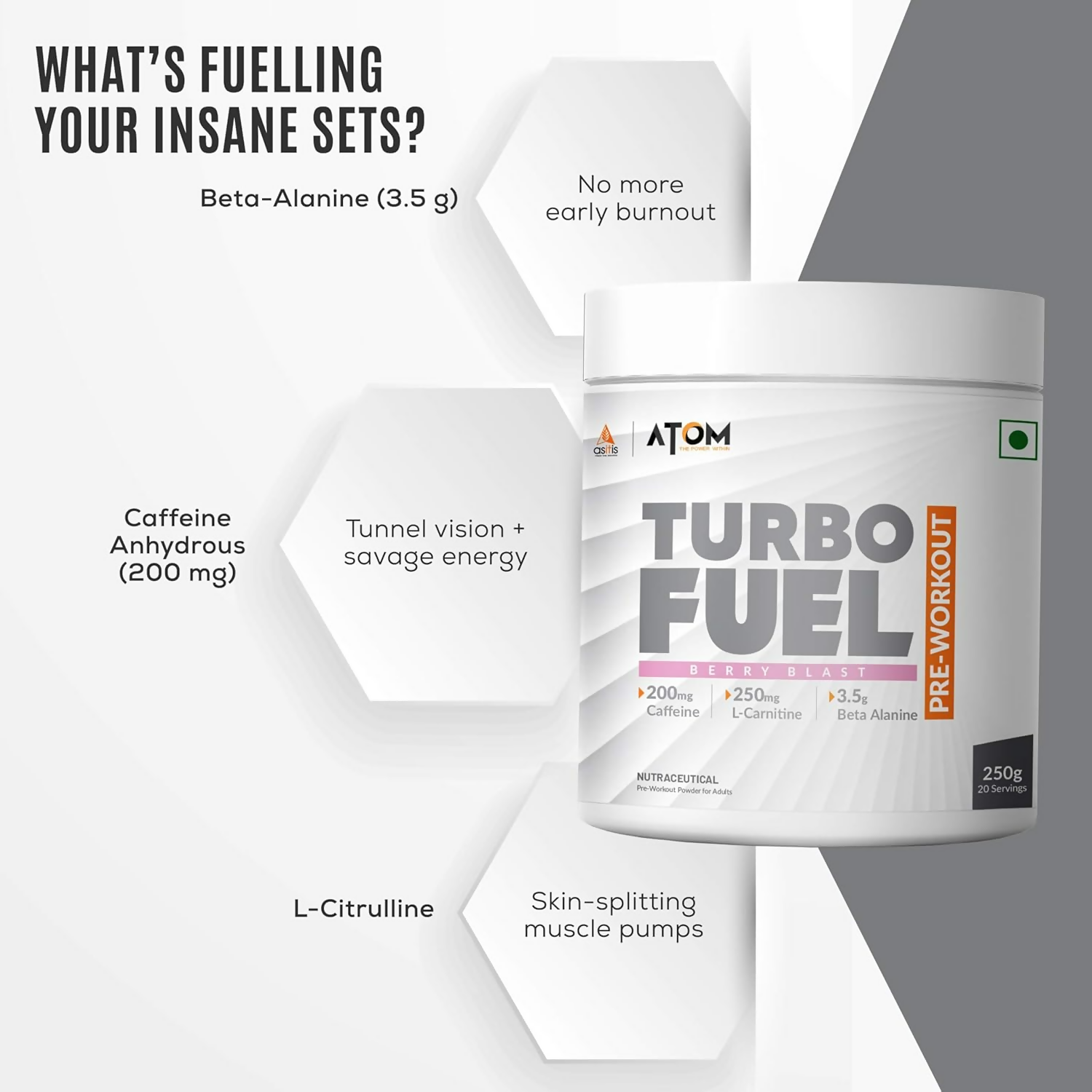 As-It-Is Atom Turbo Fuel Pre-Workout Formula Berry Blast Flavour | Swadesiicart