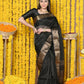 Very Much Indian Rajsi - Handloom Ari Checks Cotton Silk Saree With Golden Border - Black | Swadesiicart