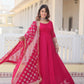 Jyoti Fashion Women's Rani Pink Faux Blooming Sequins Zari Embroidered Anarkali Dress with Dupatta | Swadesiicart