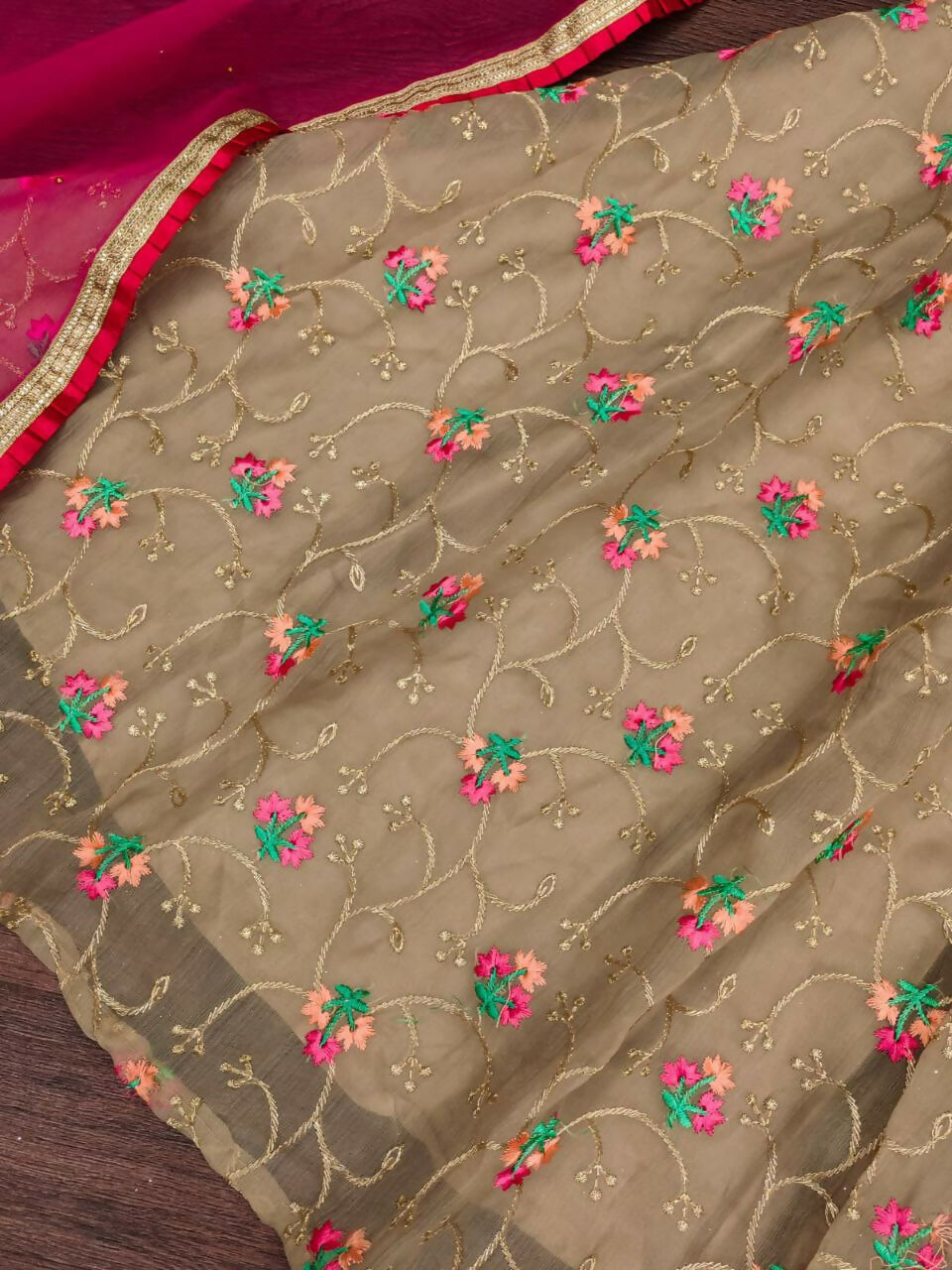 Jyoti Fashion Beautiful Beige Organza Silk Embroidered Kids Lehenga Choli Set | Swadesiicart