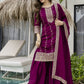 The52 Wine Beautiful Embroidered Vichitra Silk Fabric Straight Kurta, Palazzo and Dupatta Set - Swadesiicart