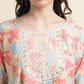 Beige & Pink Poly Crepe Digital Printed Top with Matching Bottom - Preeti