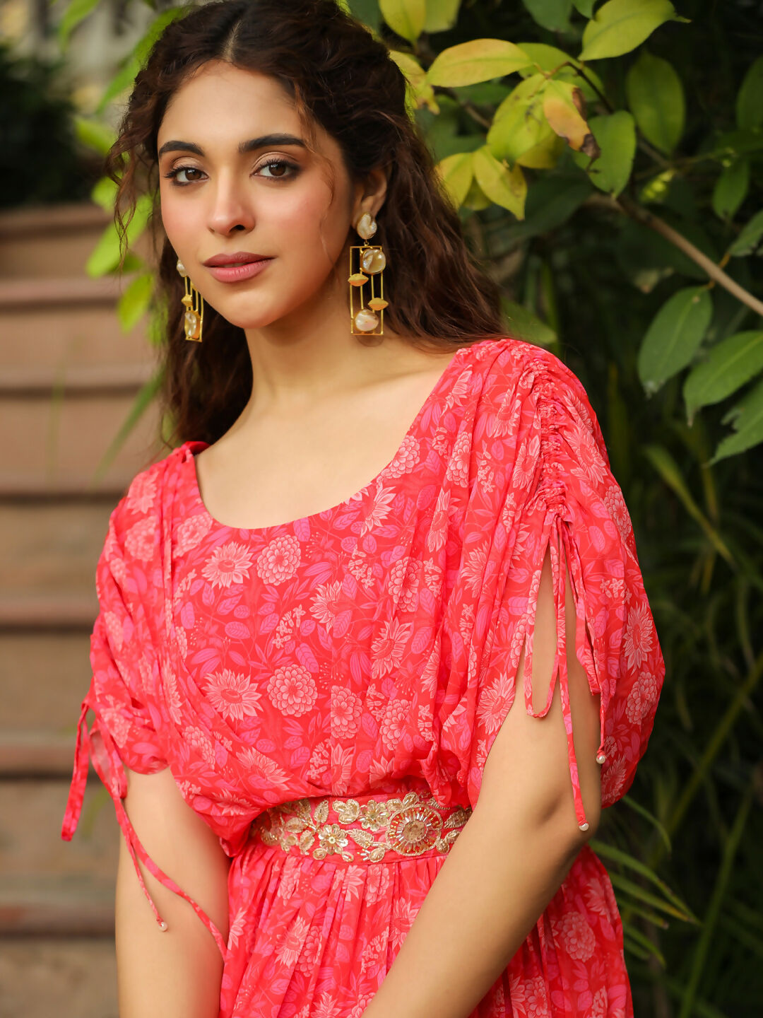 Janasya Pink Georgette Floral Gown | Swadesiicart