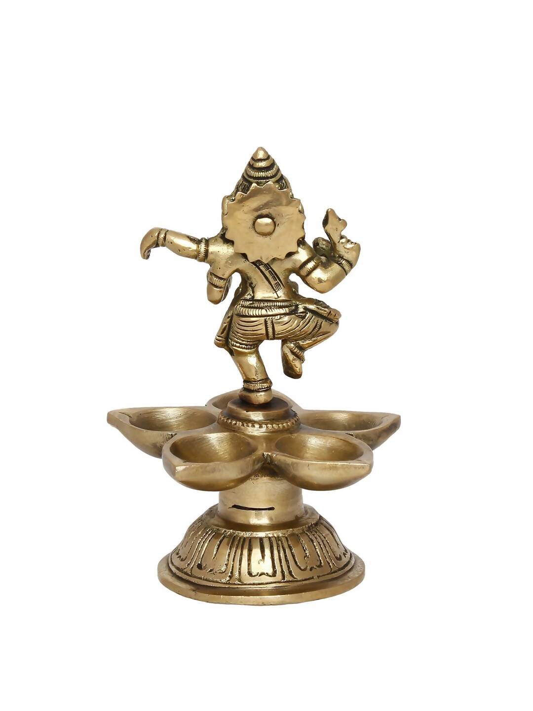 eCraftIndia Gold-Toned Handcrafted Dancing Lord Ganesha Showpiece With Diya | Swadesiicart