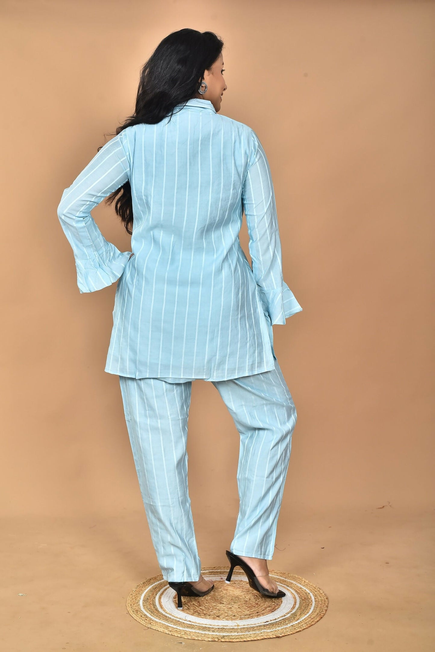 Morchari Women And Hand Embroidery Co-Ords-Sky Blue - Swadesiicart