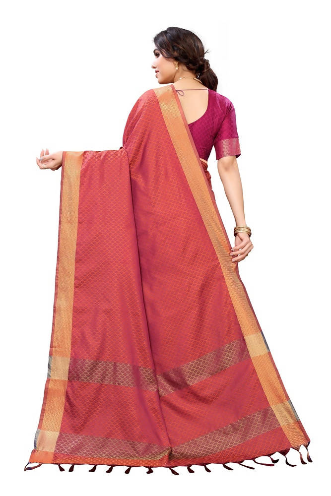 Vamika Banarasi Jacquard Weaving Orange Saree | Swadesiicart