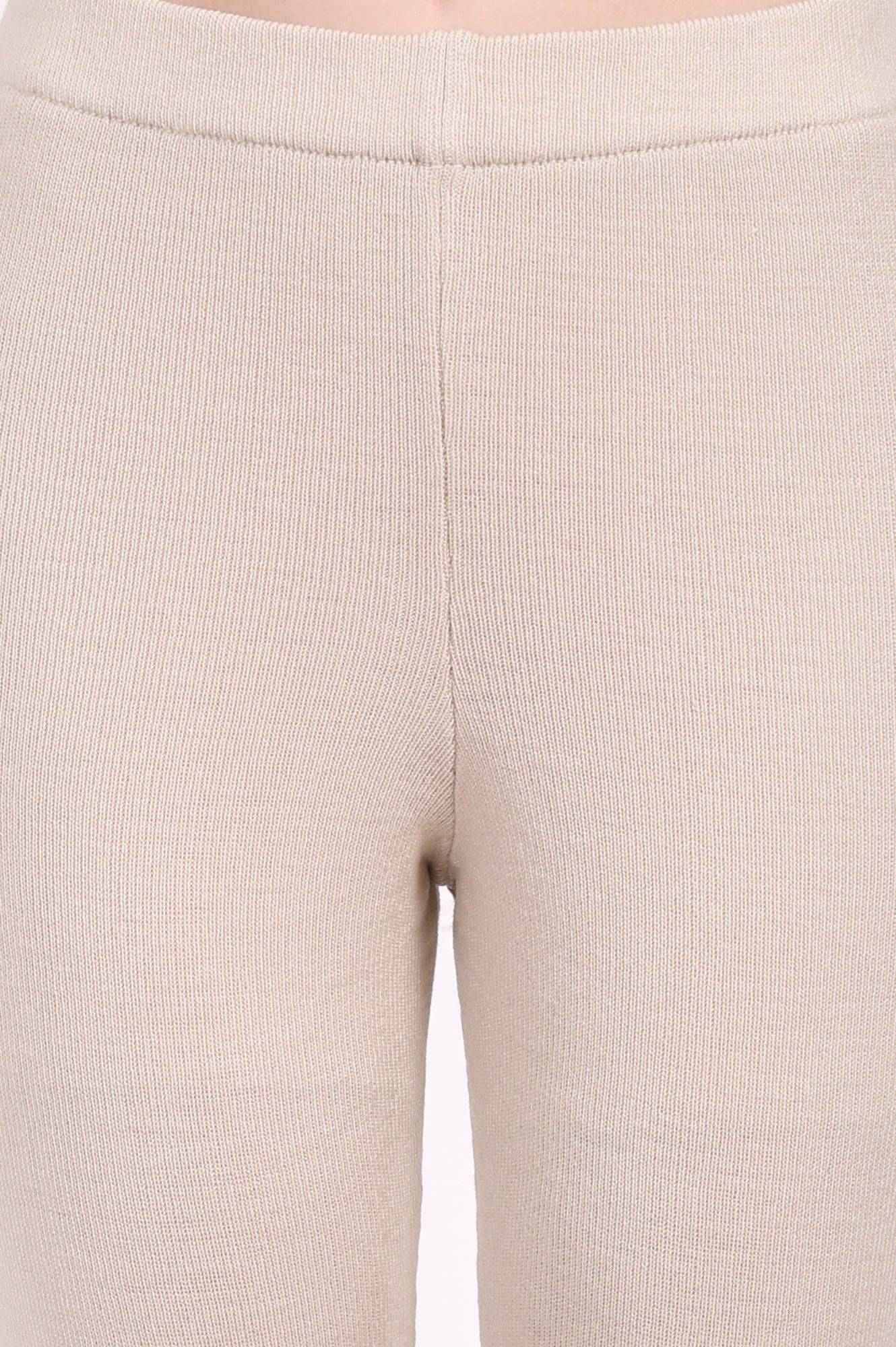 W for Woman Beige Solid Acrylic Winter Legging