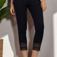 W for Woman Black Solid Cotton Flax Slim Pants with Lace