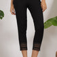 W for Woman Black Solid Cotton Flax Slim Pants with Lace