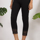 W for Woman Black Solid Cotton Flax Slim Pants with Lace