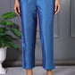 W for Woman Blue Solid Lace Mid-Rise Straight Pant