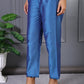 W for Woman Blue Solid Lace Mid-Rise Straight Pant