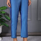 W for Woman Blue Solid Lace Mid-Rise Straight Pant