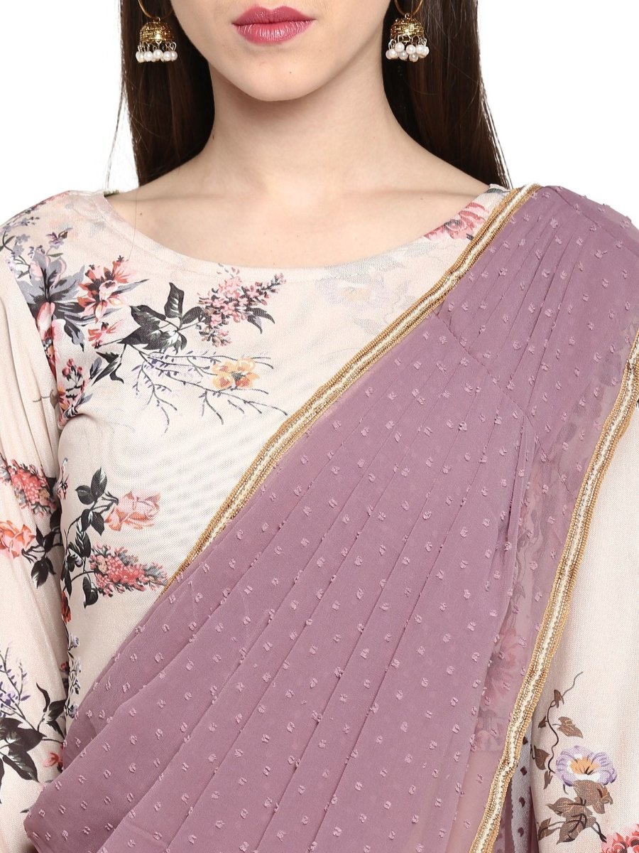 Ahalyaa Women's Mauve Butta Georgette Ready to Wear Saree | Swadesiicart