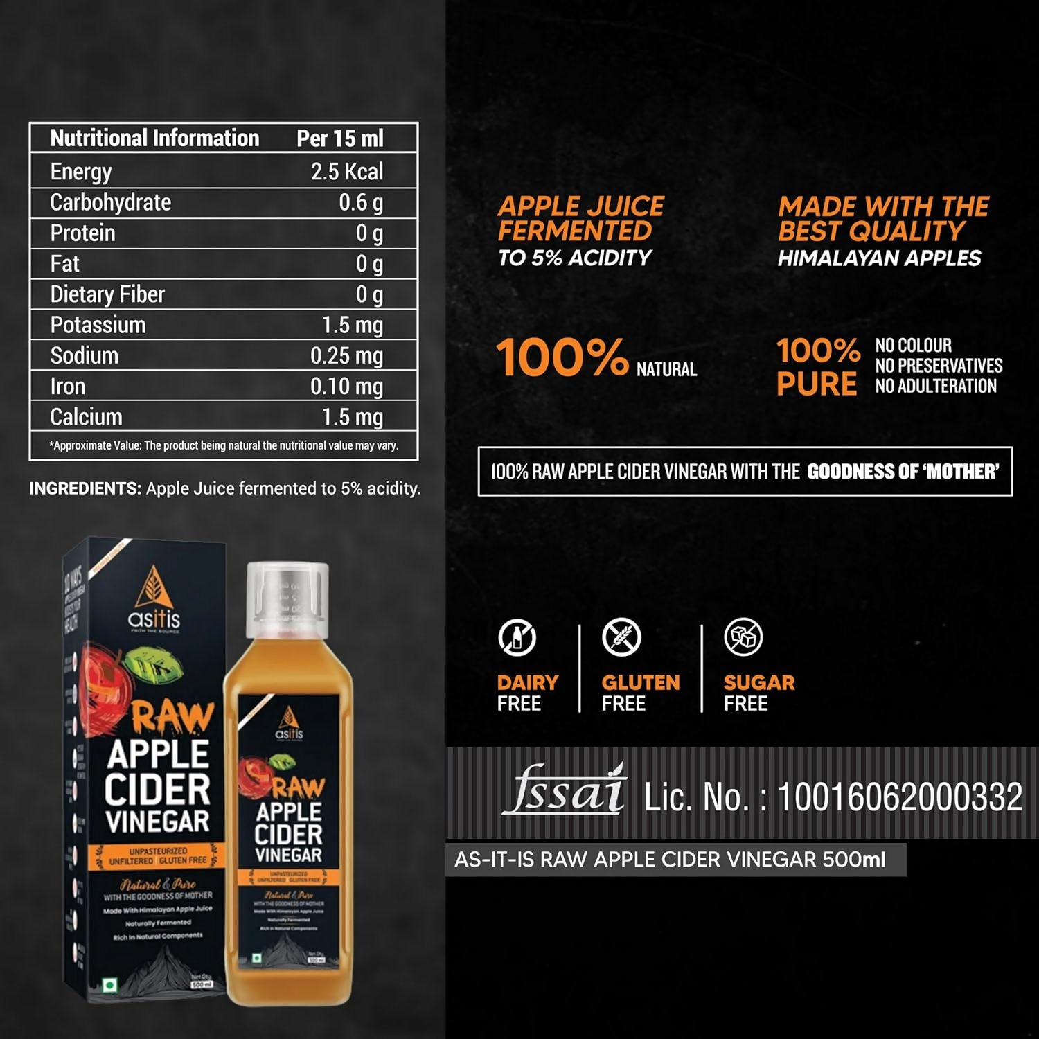 AS-IT-IS Nutrition Raw Apple Cider Vinegar with Mother | Swadesiicart