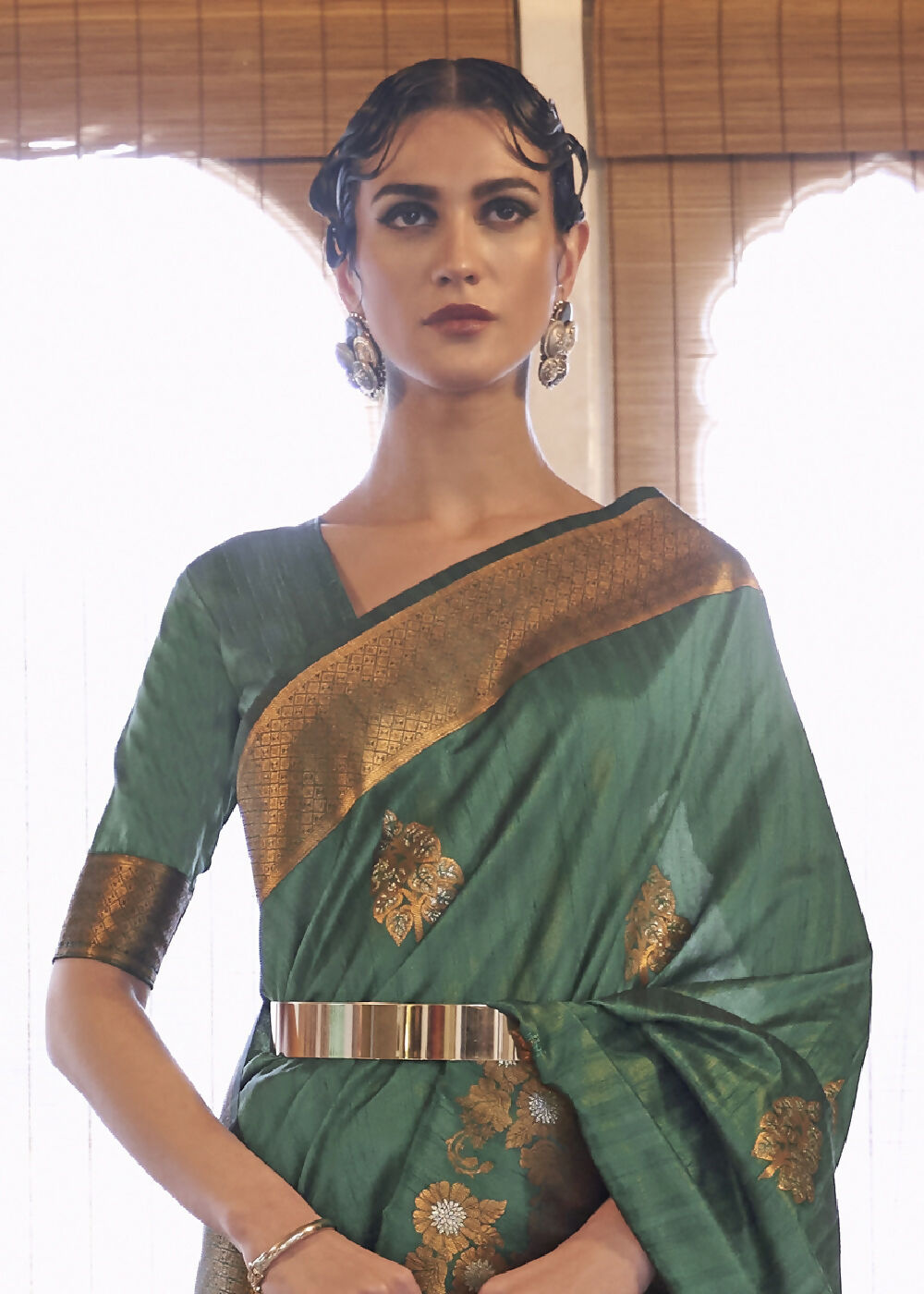 Unique Green Tussar Banarasi Silk Designer Saree - Emponline | Swadesiicart