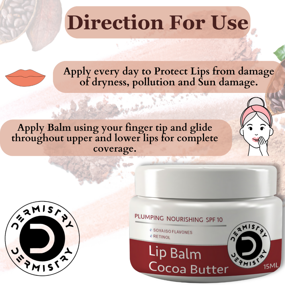 Dermistry Cocoa Butter Lip Care Tint Balm Plumping Nourishing Retinol SPF 10 for Glossy Lips - Swadesiicart