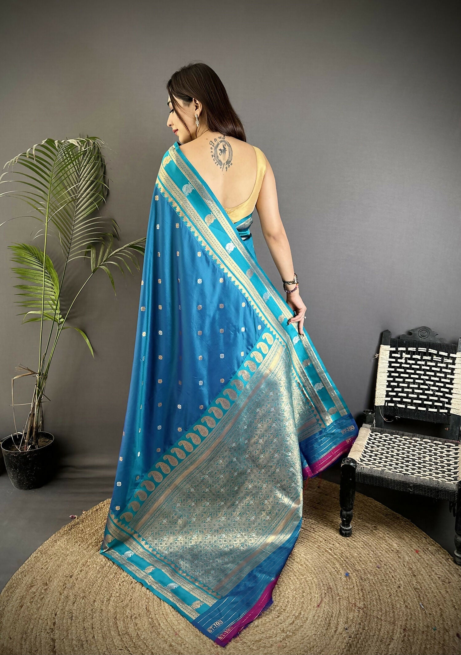 Joban Fashion Sky Blue Banarasi Soft Silk Woven Saree | Swadesiicart