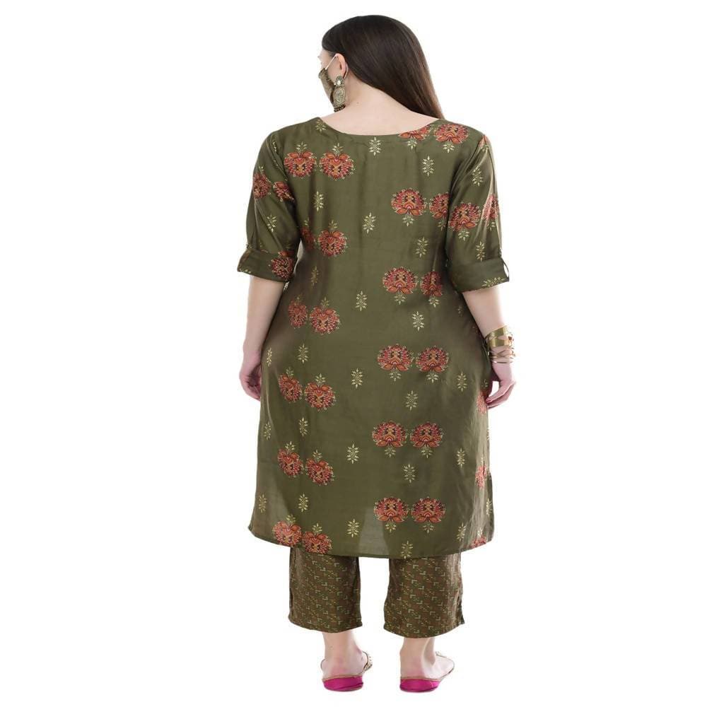 Lagi Women's Green Printed Straight Kurta & Pant (MC38A) | Swadesiicart