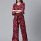 Ahalyaa Womens Navy & Red Rayon Printed Jumpsuit | Swadesiicart