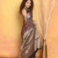 Very Much Indian Modal Silk Ajrakh Handblock Printed Natural Dyes With Designer Border Saree - Brown | Swadesiicart