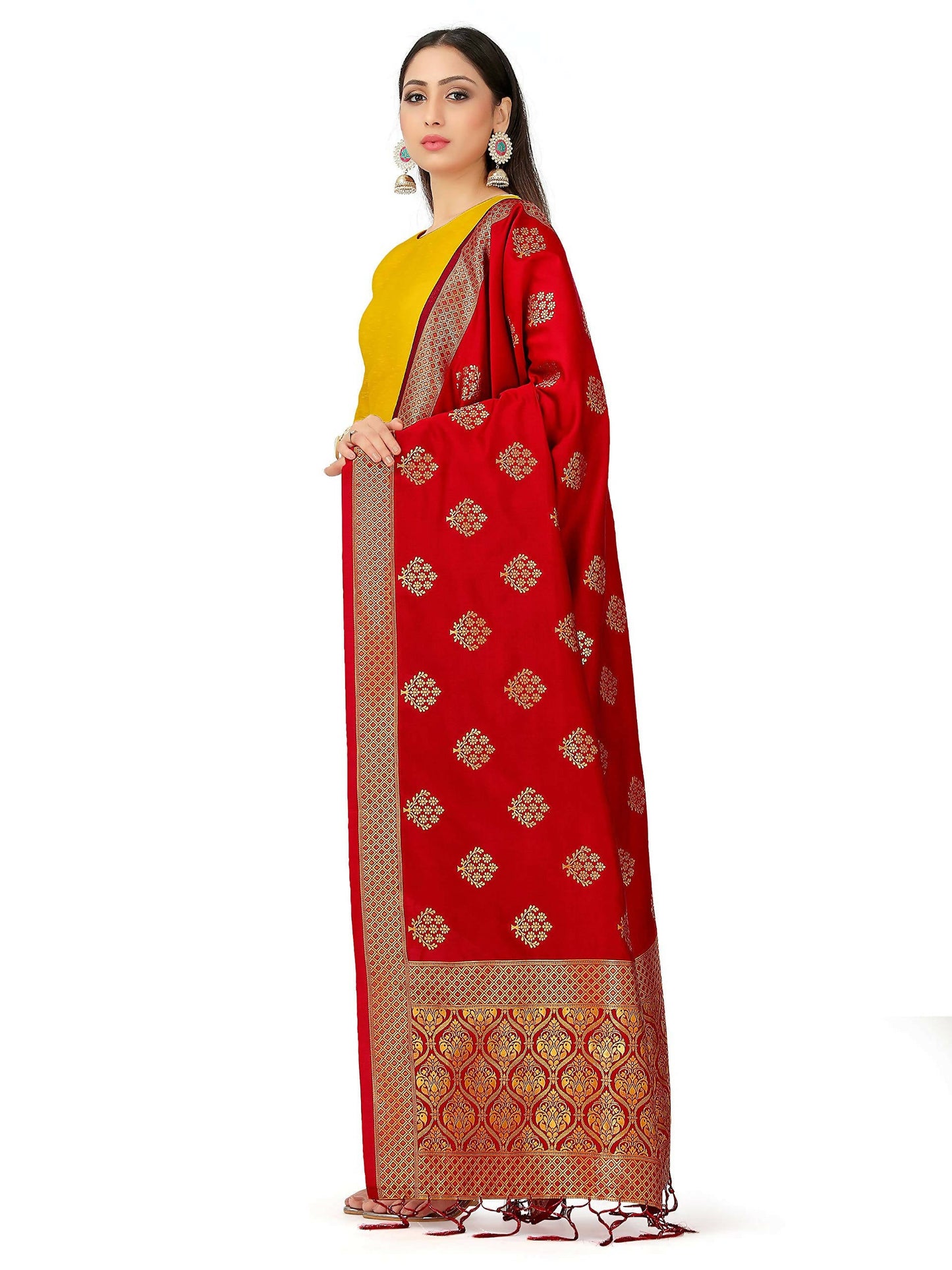 Mimosa Women's Banarasi Art Silk Floral Maroon Dupatta (Free Size) | Swadesiicart