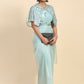 Blue Satin Solid Ready to wear Saree with stitched Blouse - Vanita | Swadesiicart