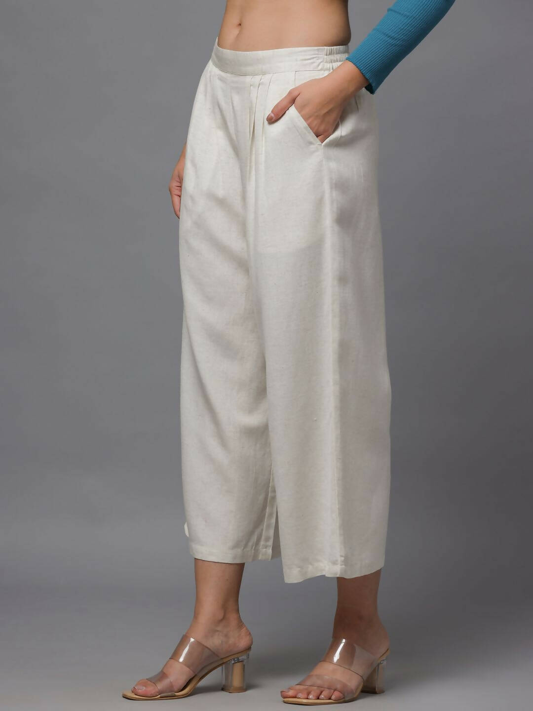 Juniper Women's Natural Solid Wide Leg Palazzo | Swadesiicart