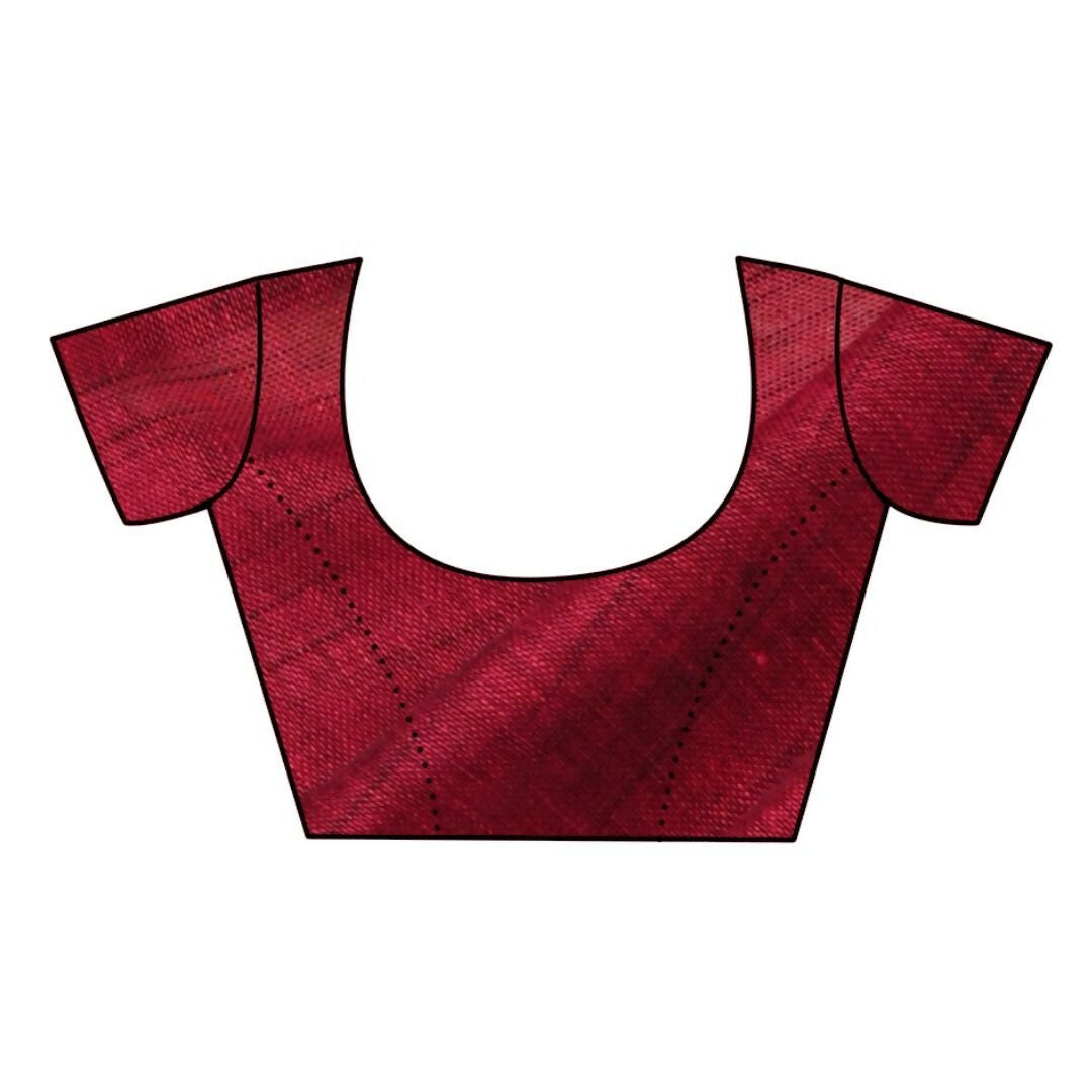 Very Much Indian Handloom Pure Cotton Linen Saree With Golden Border - Maroon | Swadesiicart