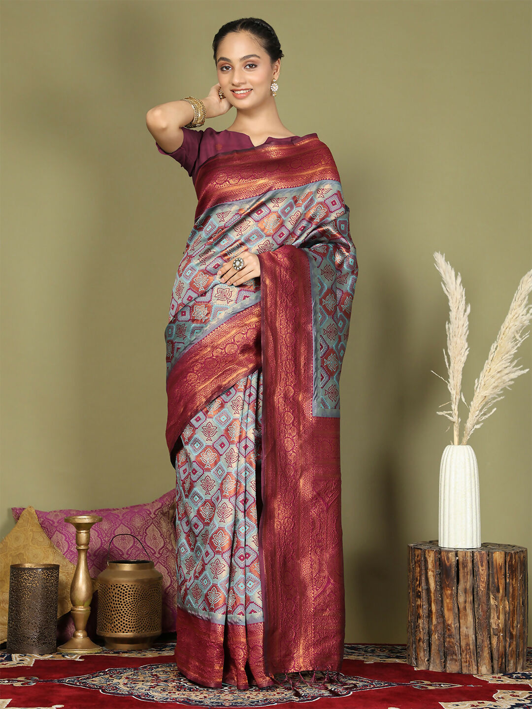 Shree Shyam Fashion Lichi Silk Teal Saree