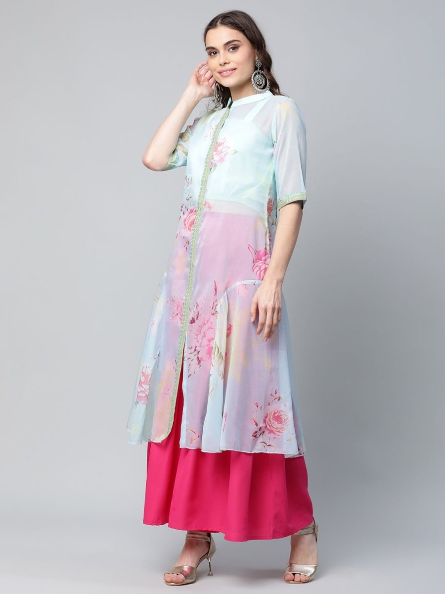 Ahalyaa Women Sea Green Floral Printed Top With Kurta | Swadesiicart