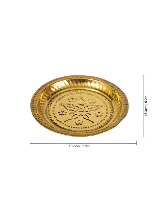 Spillbox Gold-Toned Brass Thali Pooja Essential | Swadesiicart